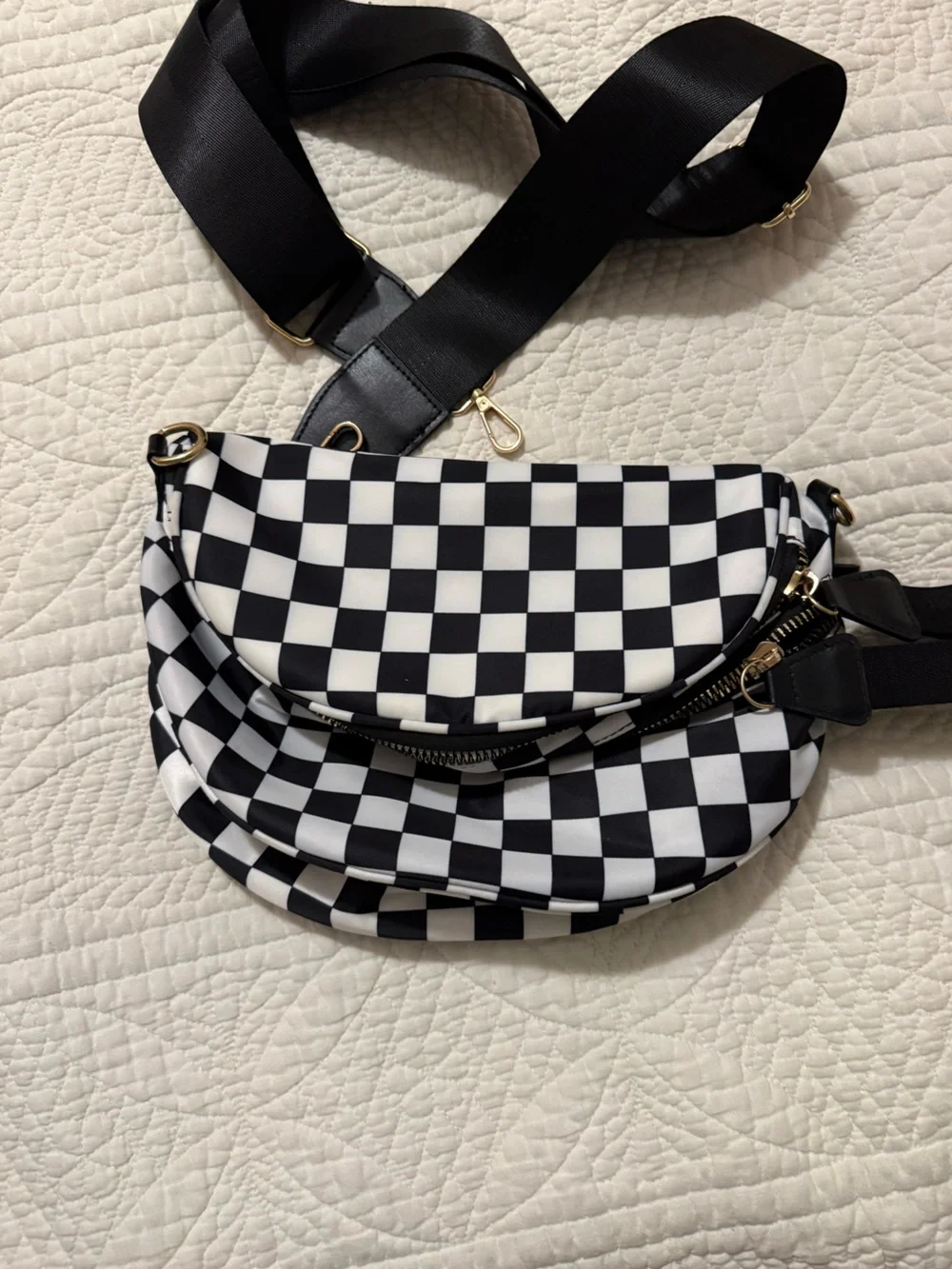 Emmafy Checkerboard Crossbody Sling Bag - Black & White